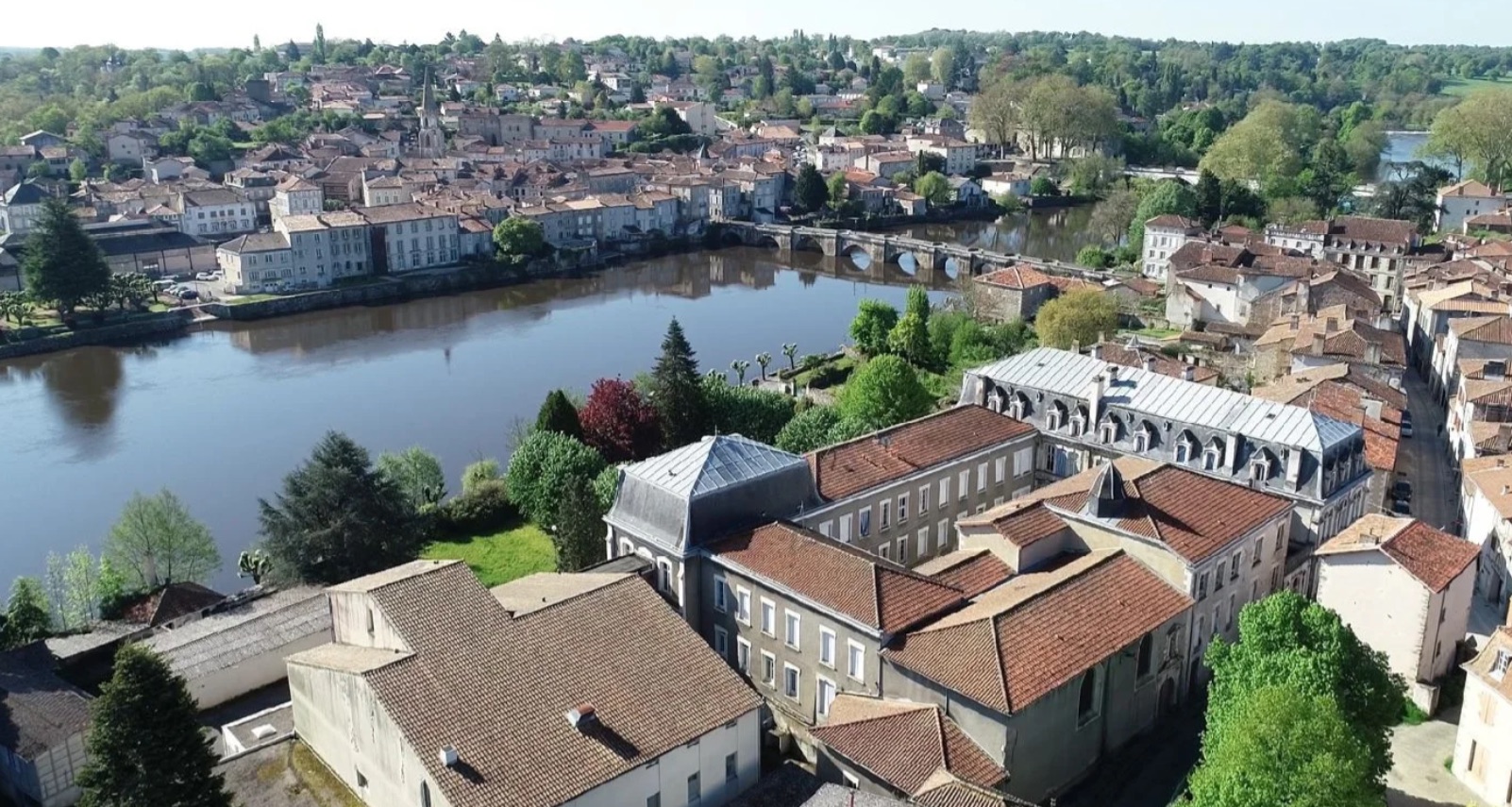 Aerial view of the restored Résidence de Labajouderie building on the Vienne