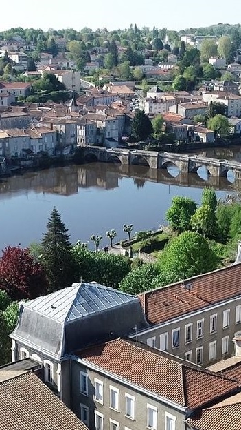 The Vienne riverfront and bridge at Confolens